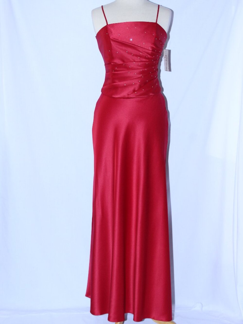 Polka #4060 Long Satin Two Piece Bridesmaid Dress - Size M-RED-NEW